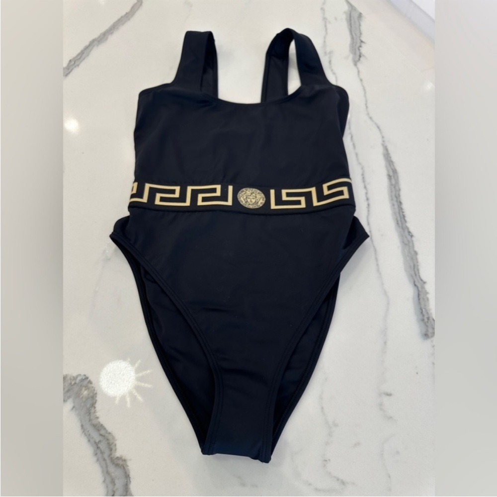 Versace Women’s Greca Border One Piece Black Swimsuit Versace Size 3 US M IT 42 - Picture 3 of 7